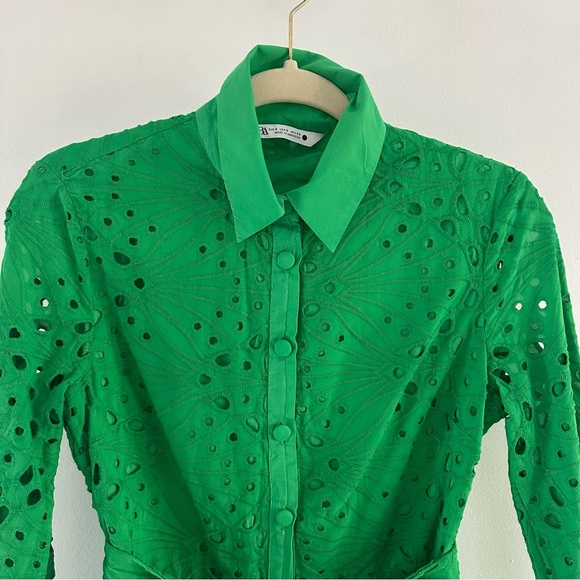 ZARA OPENWORK EMBROIDERED DRESS GREEN ( SIZE S) - Picture 10 of 11